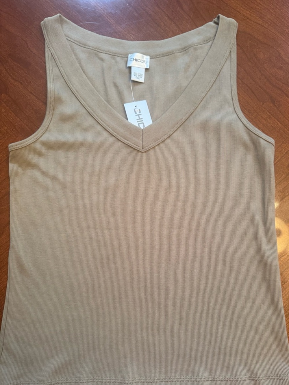 Chico's Tank  100% Cotton Ribbed V-Neck Tank in Beige/Light Tan Chico’s size 2